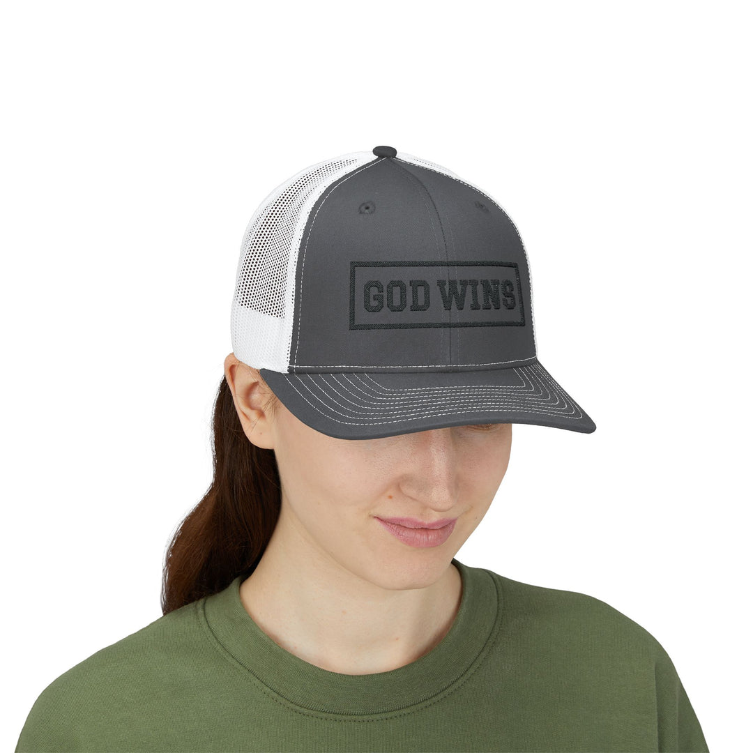 God Wins - Embroidered Design - Snapback Trucker Cap