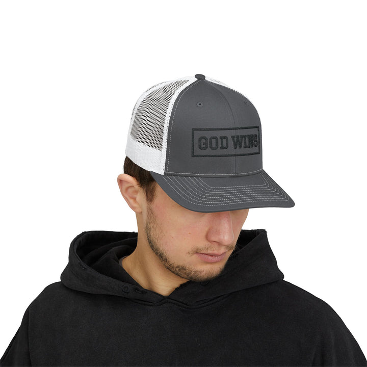 God Wins - Embroidered Design - Snapback Trucker Cap