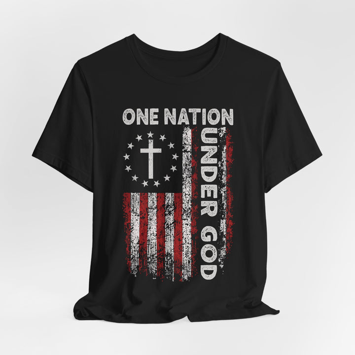 One Nation Under God - Cross With American Flag - Unisex Crew-Neck Tee