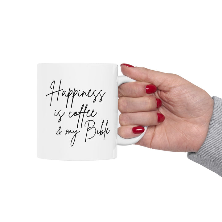 Happiness Is Coffee & My Bible - White Ceramic Mug  (11 oz)