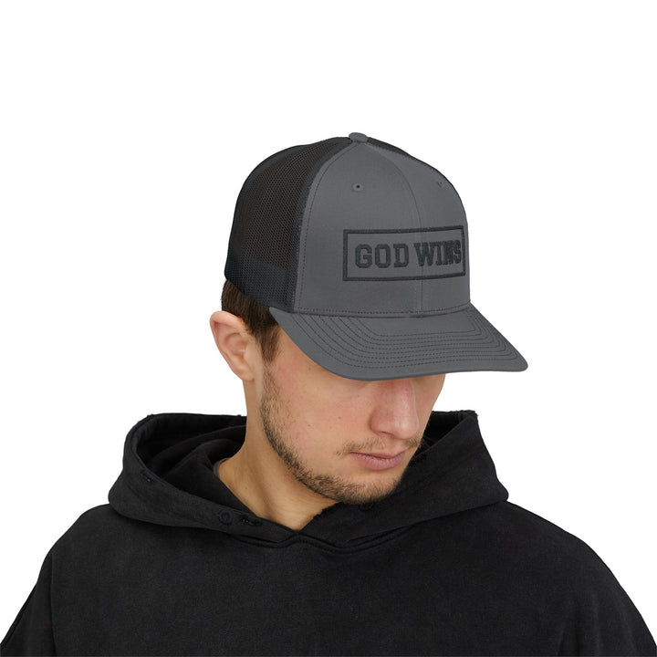 God Wins - Embroidered Design - Snapback Trucker Cap