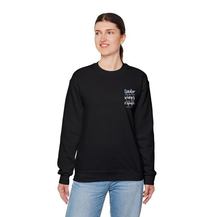 [Embroidered] Under His Wings You Will Find Refuge Psalm 91:4 - Unisex Crew-Neck Sweatshirt