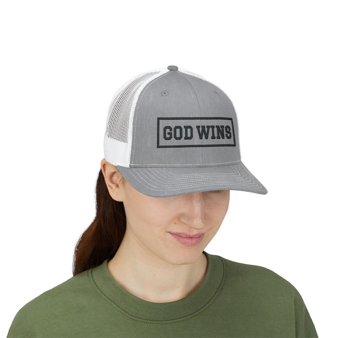 God Wins - Embroidered Design - Snapback Trucker Cap