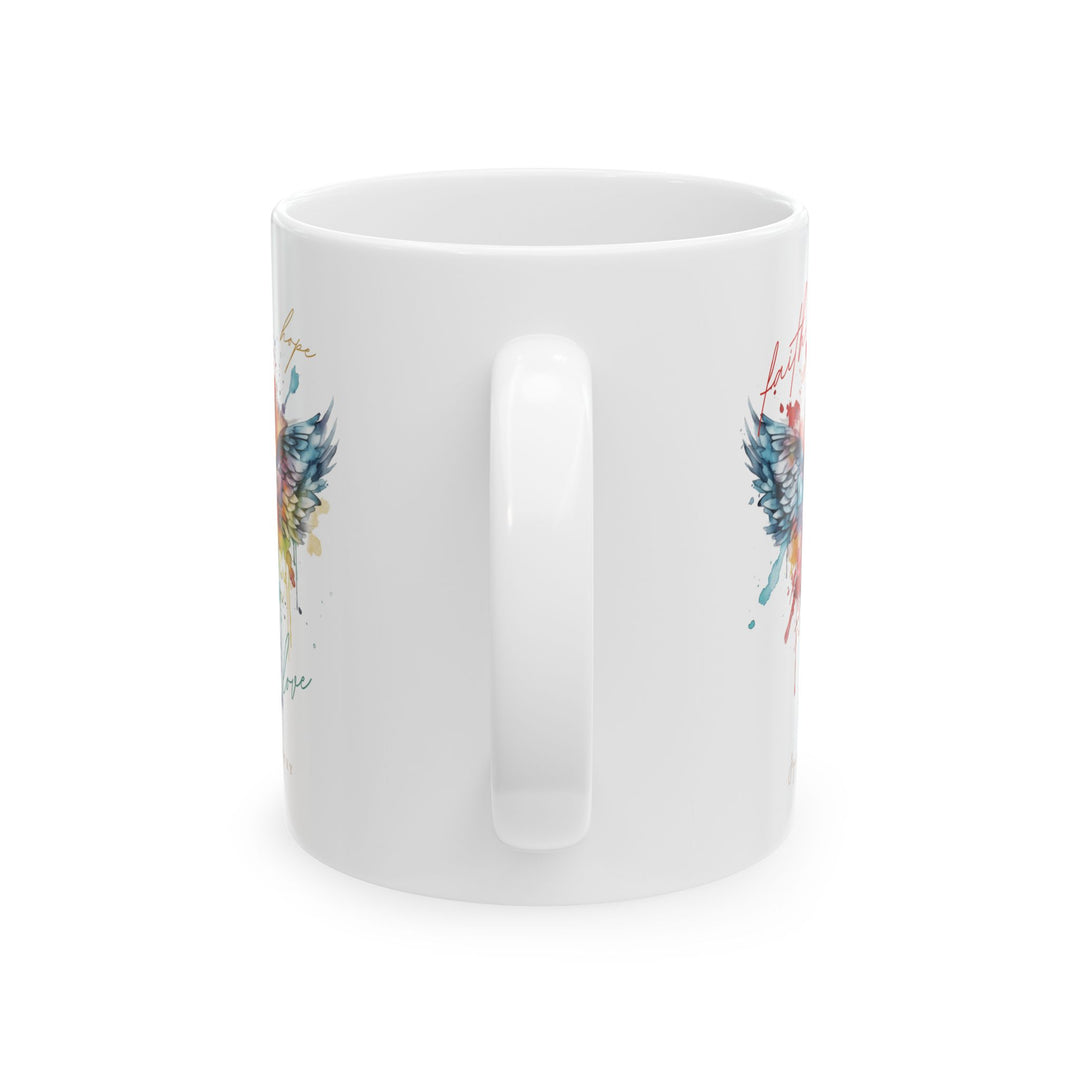 Faith, Hope, Love Watercolor Cross White Ceramic Mug (11 oz)