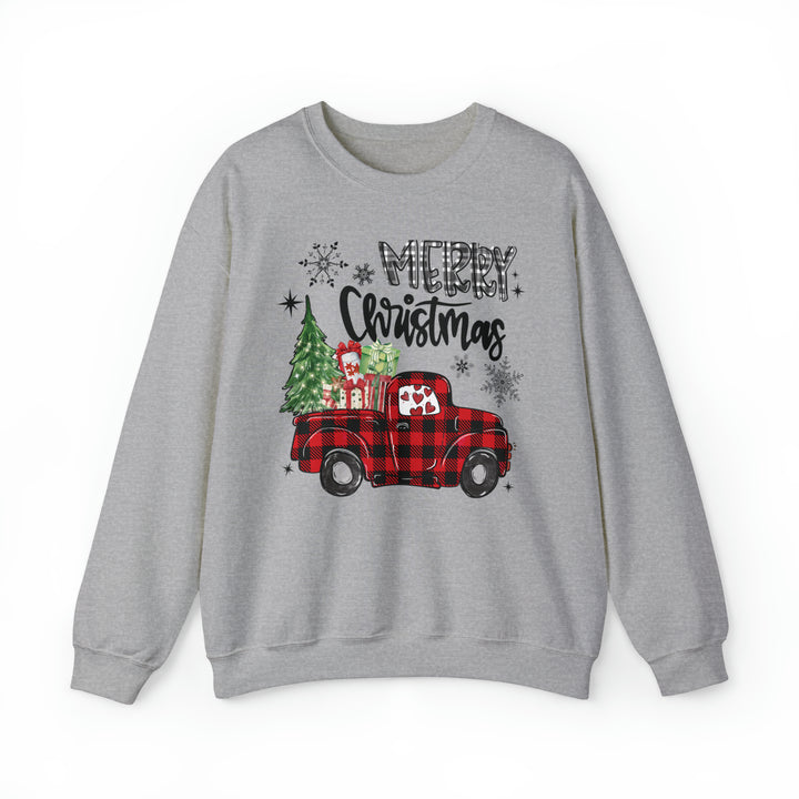 Merry Christmas Plaid Truck - Unisex Crew-Neck Sweatshirt