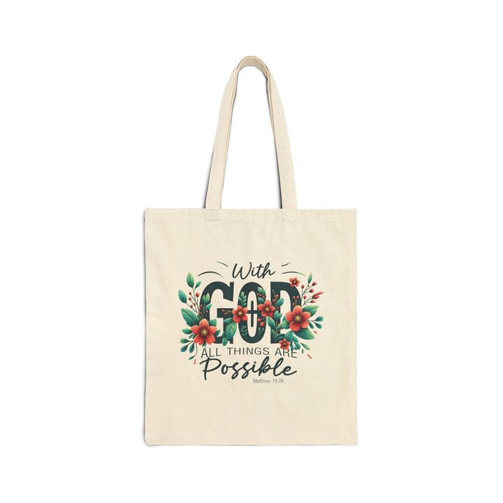 With God All Things Are Possible -  Floral Print - Cotton Canvas Tote Bag