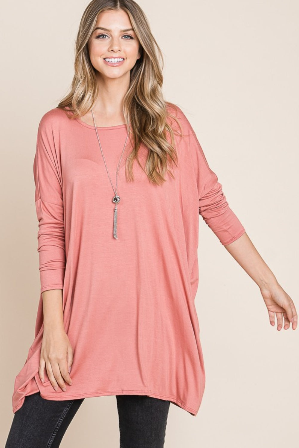 All-Day Comfort - Oversized Tunic Top - Brick