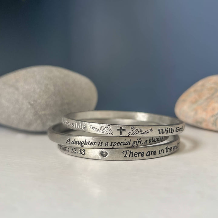 Inspirational Message Pewter Bracelets Bangles | Christian Jewelry Gifts