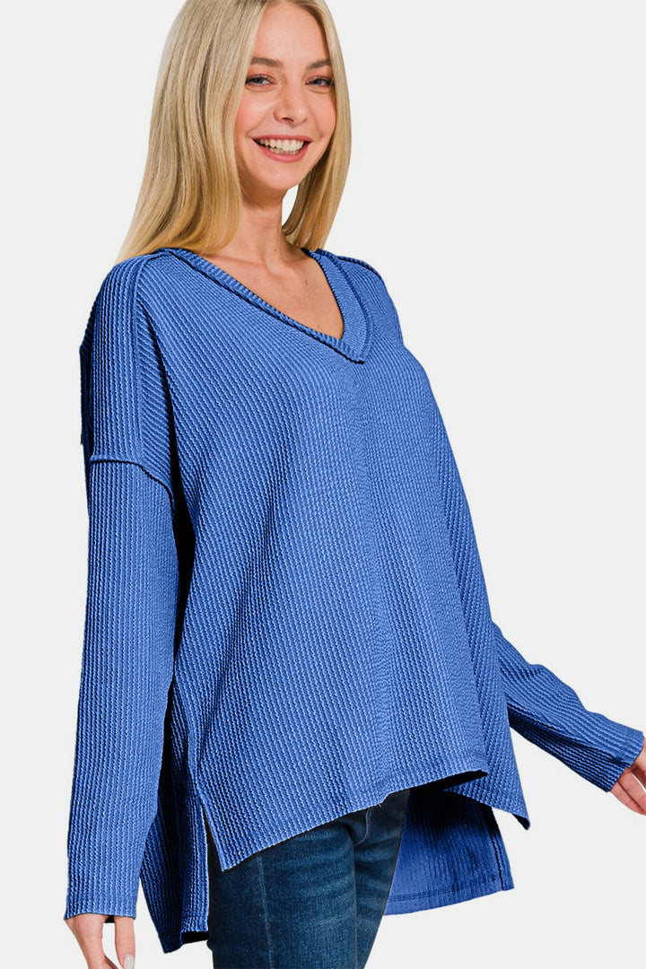 Next-Level Style - Textured Exposed Seam Top - Classic Blue