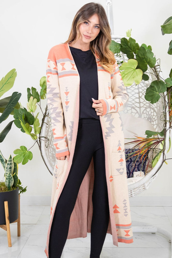 Geometric-Print Longline Cardigan