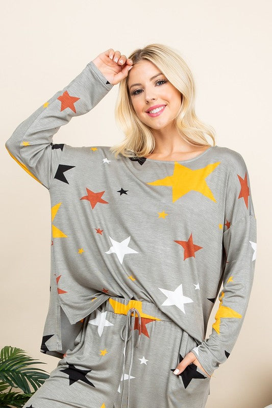 High-Low Star-Print Loungewear Top