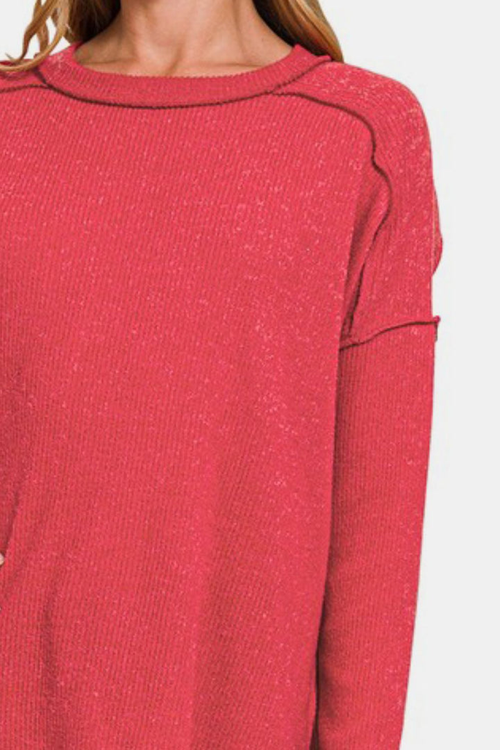 Cozy Style - Brushed Knit Sweater Top - Red