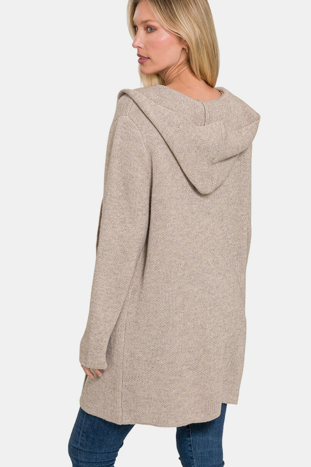 Chic Style Hooded Sweater Cardigan - Mocha