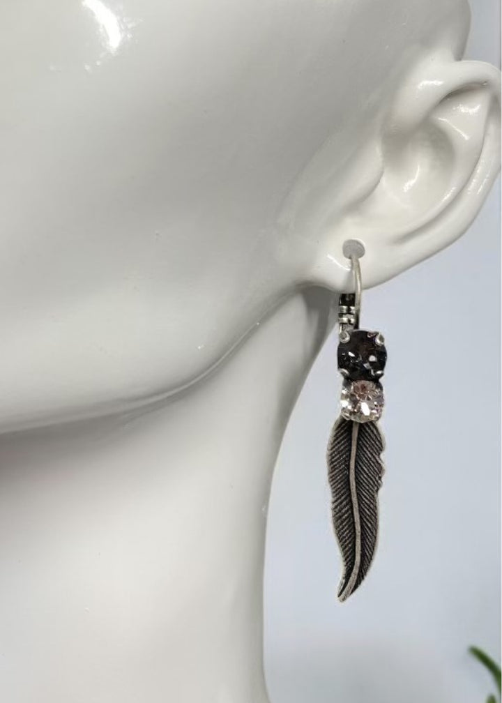 Under His Feathers - 2-Crystal Dangle Earrings