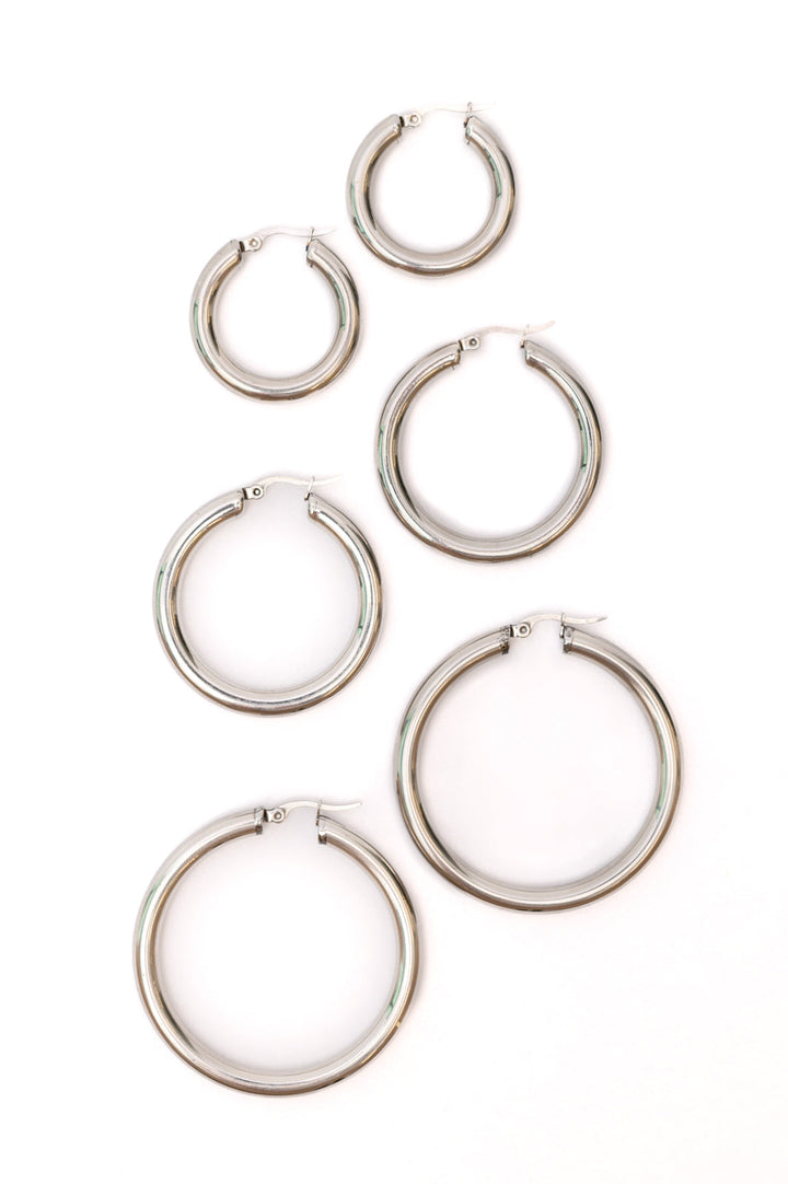 Daily Chic Hoop Earrings (Set of 3) - Silver