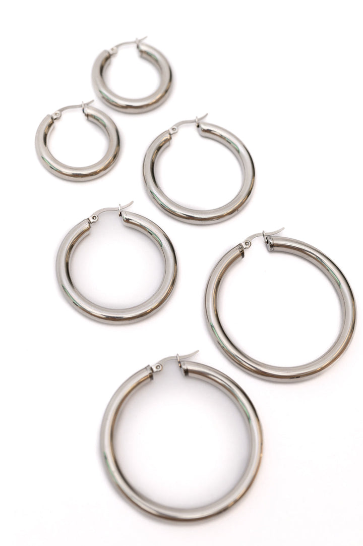 Daily Chic Hoop Earrings (Set of 3) - Silver