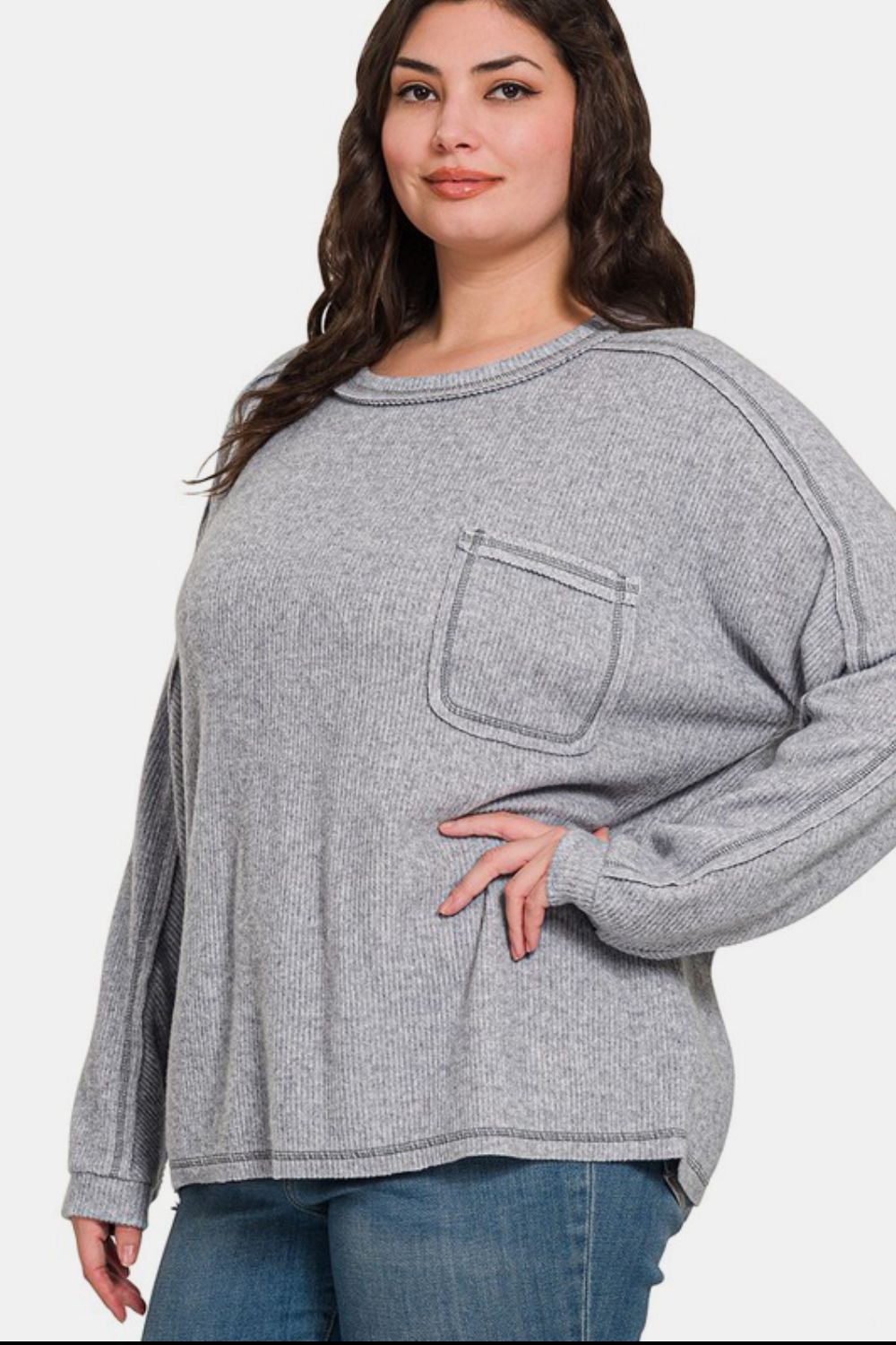 Call Me Cozy Ribbed Hacci Top - Gray