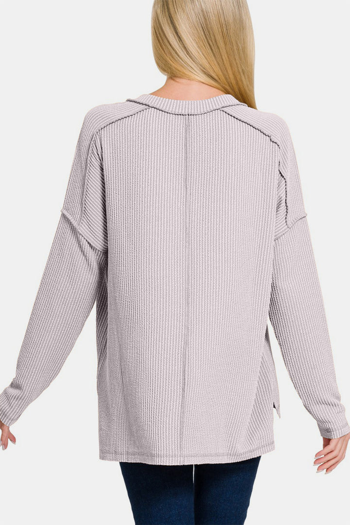 Next-Level Style - Textured Exposed Seam Top - Light Gray