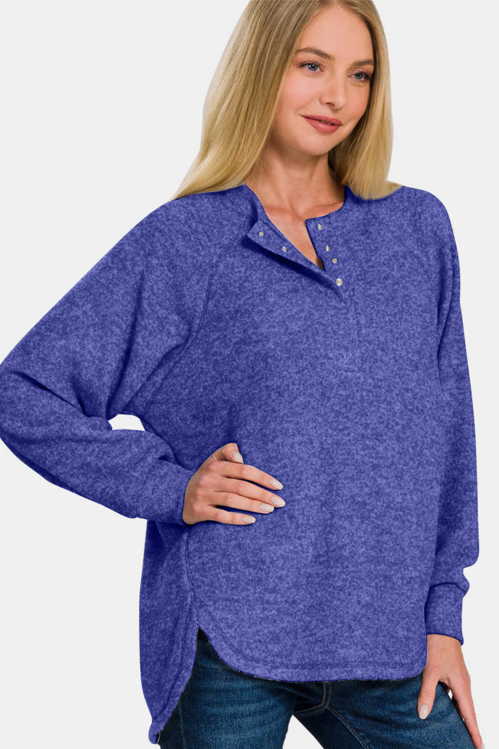 Brushed Melange Hacci High-Low Sweater - Bright Blue