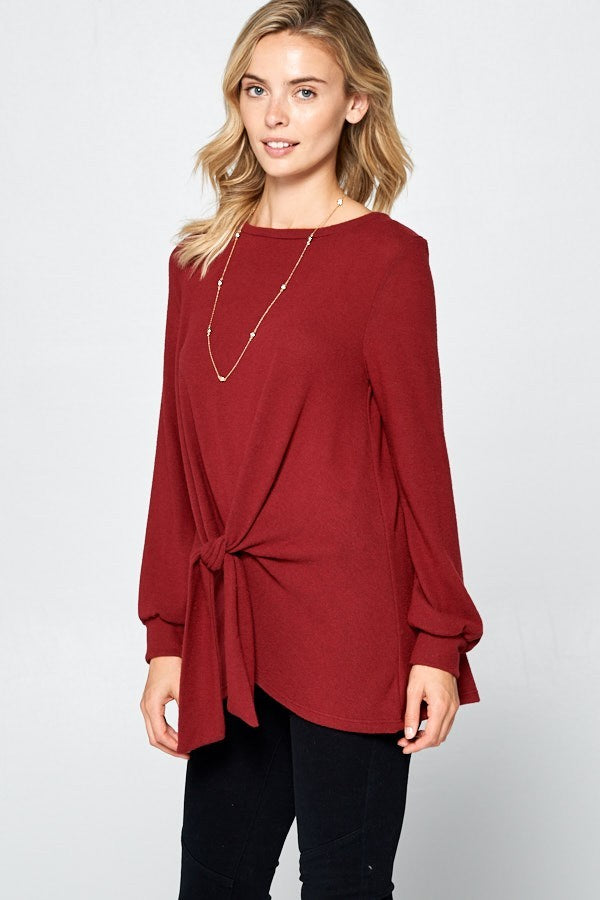 Upscale Cozy - Knot-Front Hacci Top