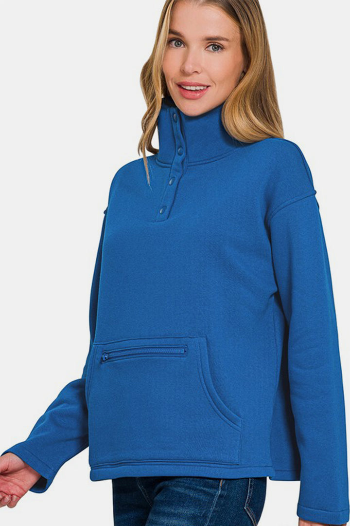 Plush Comfort Turtleneck Fleece Sweatshirt - Royal Blue