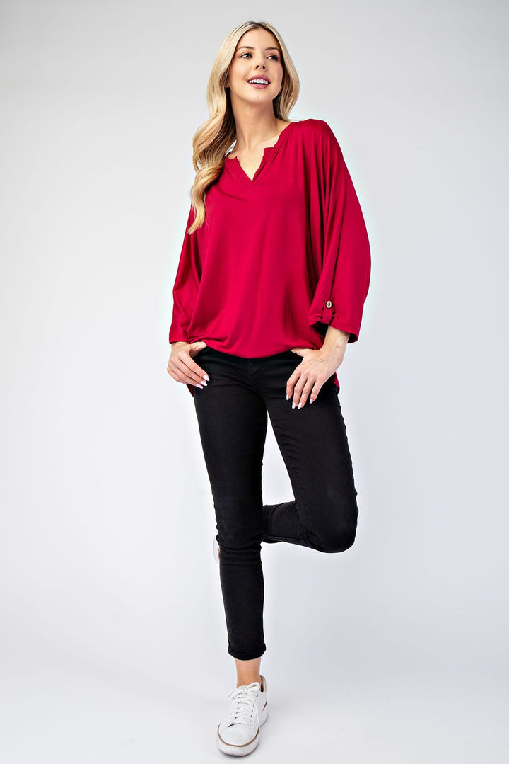 Effortless Days - 3/4-Sleeve Blouse - Burgundy