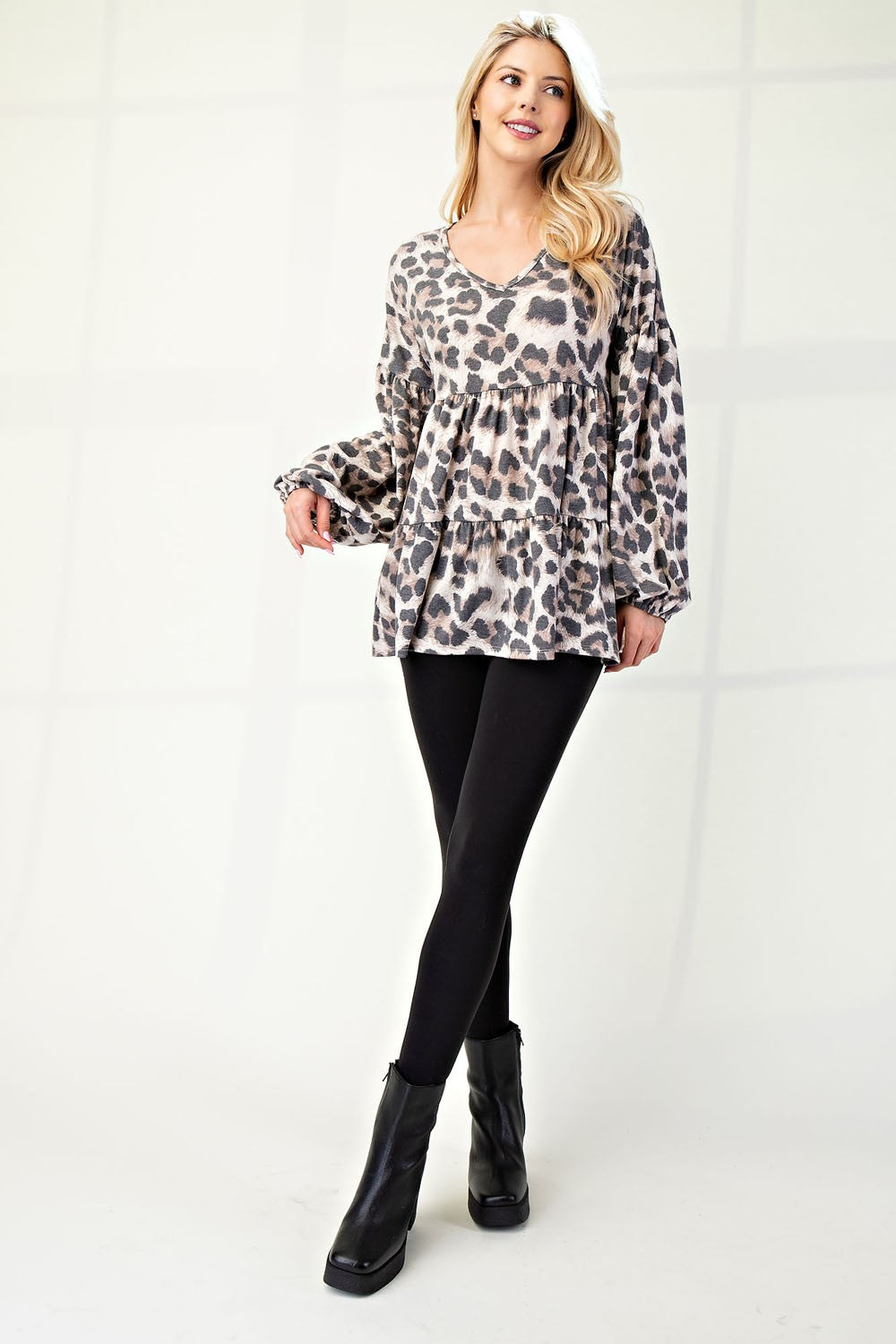 Fierce Beauty - Leopard Balloon-Sleeve Top