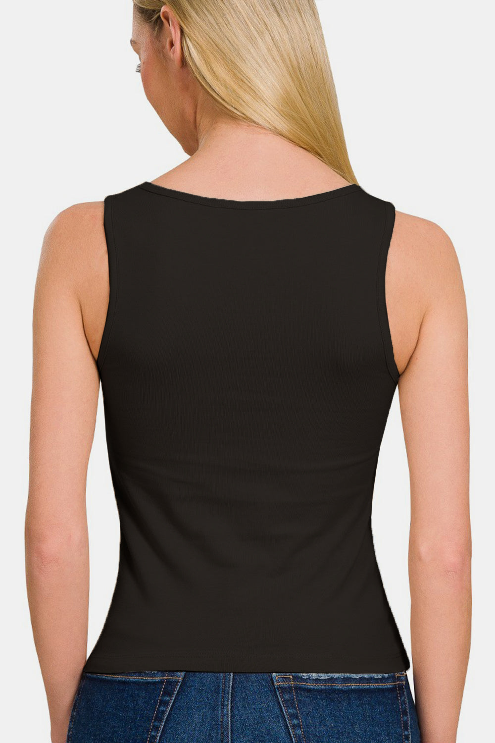 Square-Neck Cropped Tank Top - Black