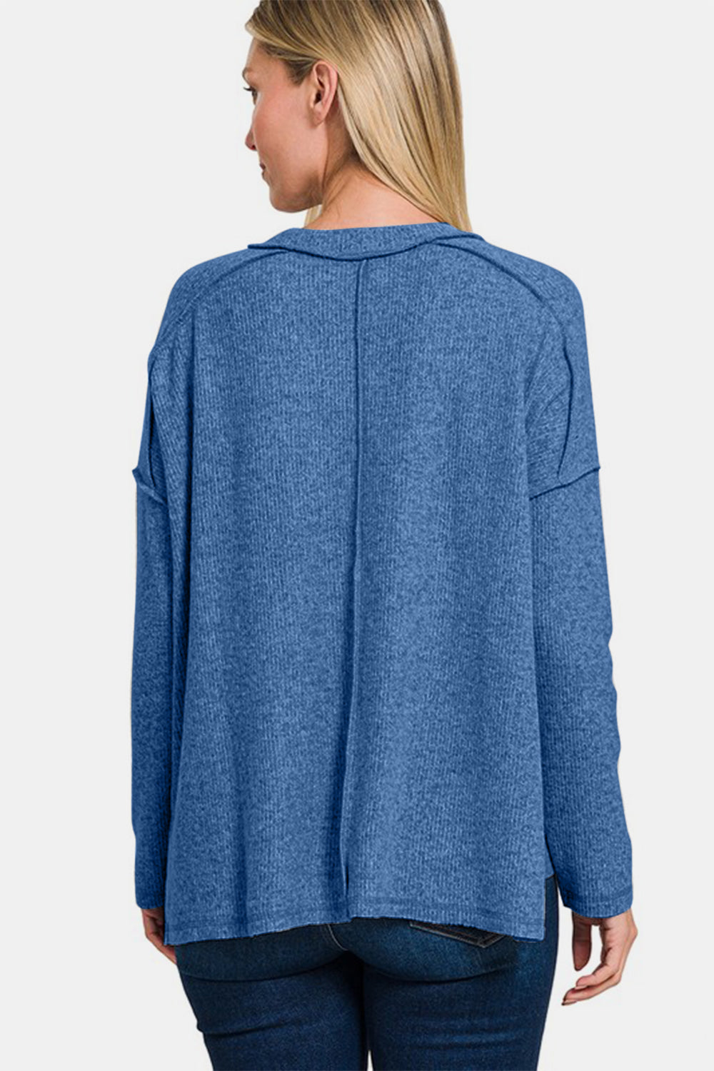 Cozy Style - Brushed Knit Sweater Top - Blue