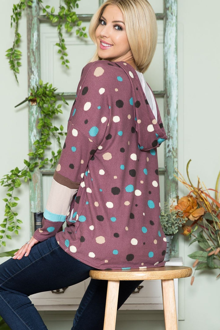 Playful Charm - Polka Dot Hoodie - Plum