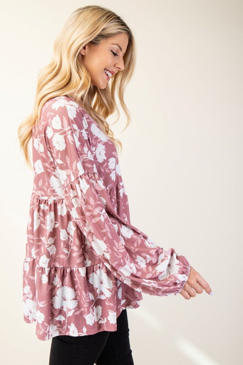 Forever Romantic - Tiered Floral Top - Mauve