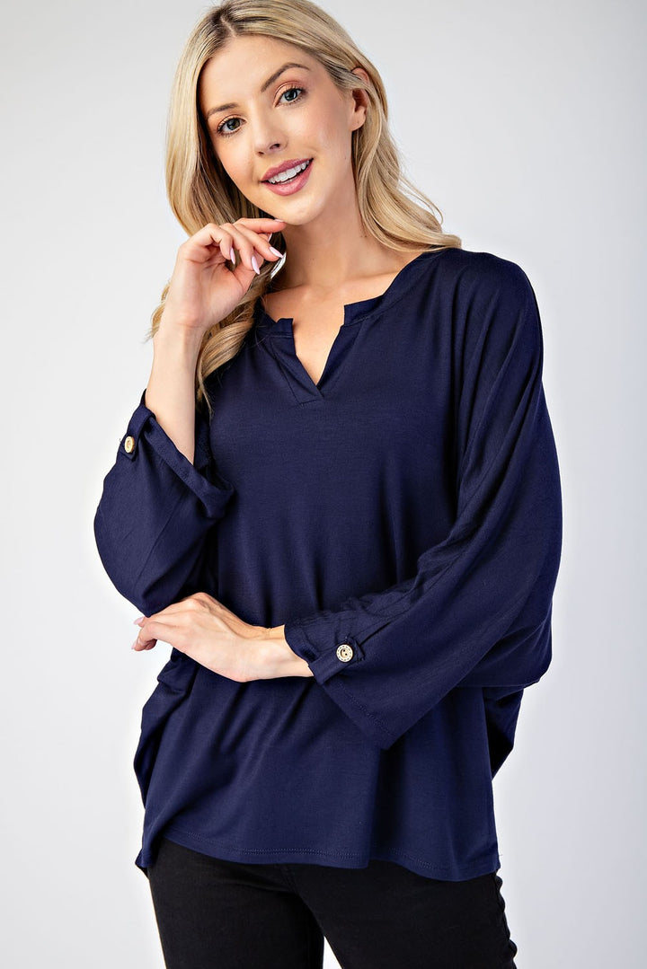 Effortless Days - 3/4-Sleeve Blouse - Navy