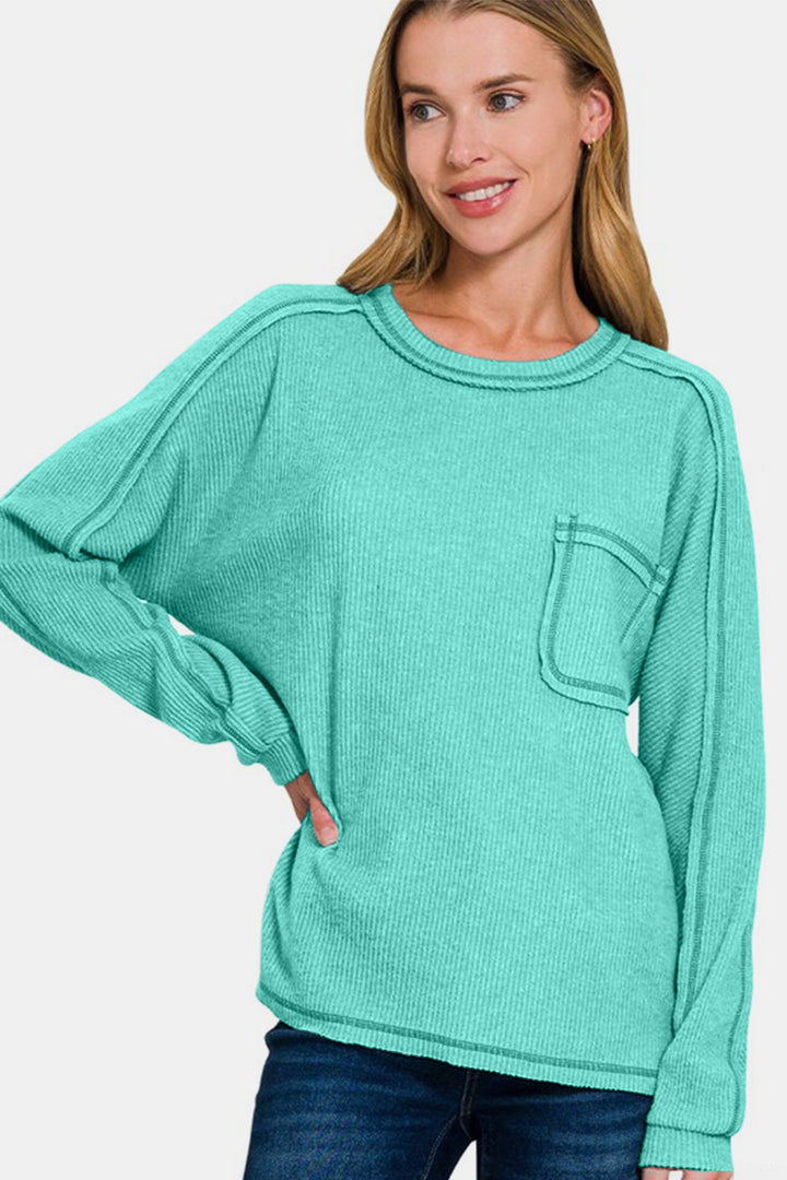 Call Me Cozy Ribbed Hacci Top - Turquoise