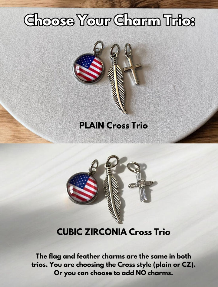 [PRE-ORDER] Charms Necklace W/ Carabiner - Flag, Cross, Feather Charms Necklace [SHIPS IN 1-3 WEEKS]