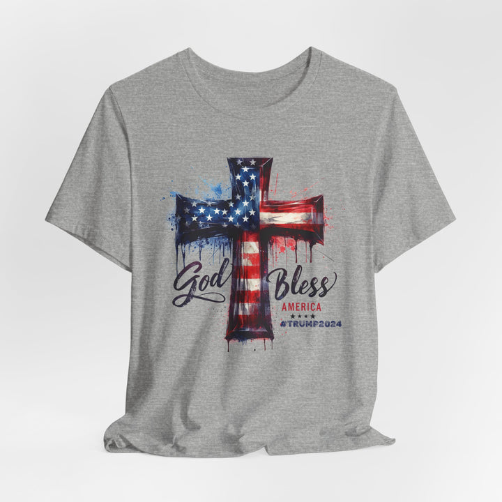 God Bless America Trump 2024 Commemorative - USA Flag Cross Watercolor - Unisex Crew-Neck Tee