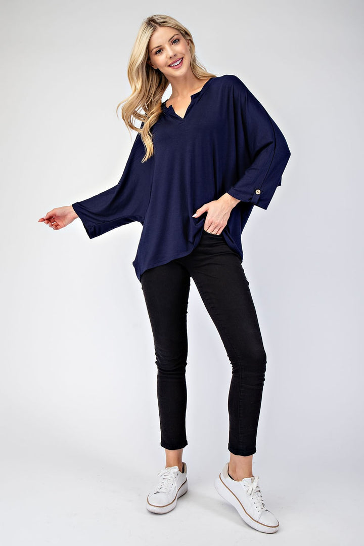 Effortless Days - 3/4-Sleeve Blouse - Navy