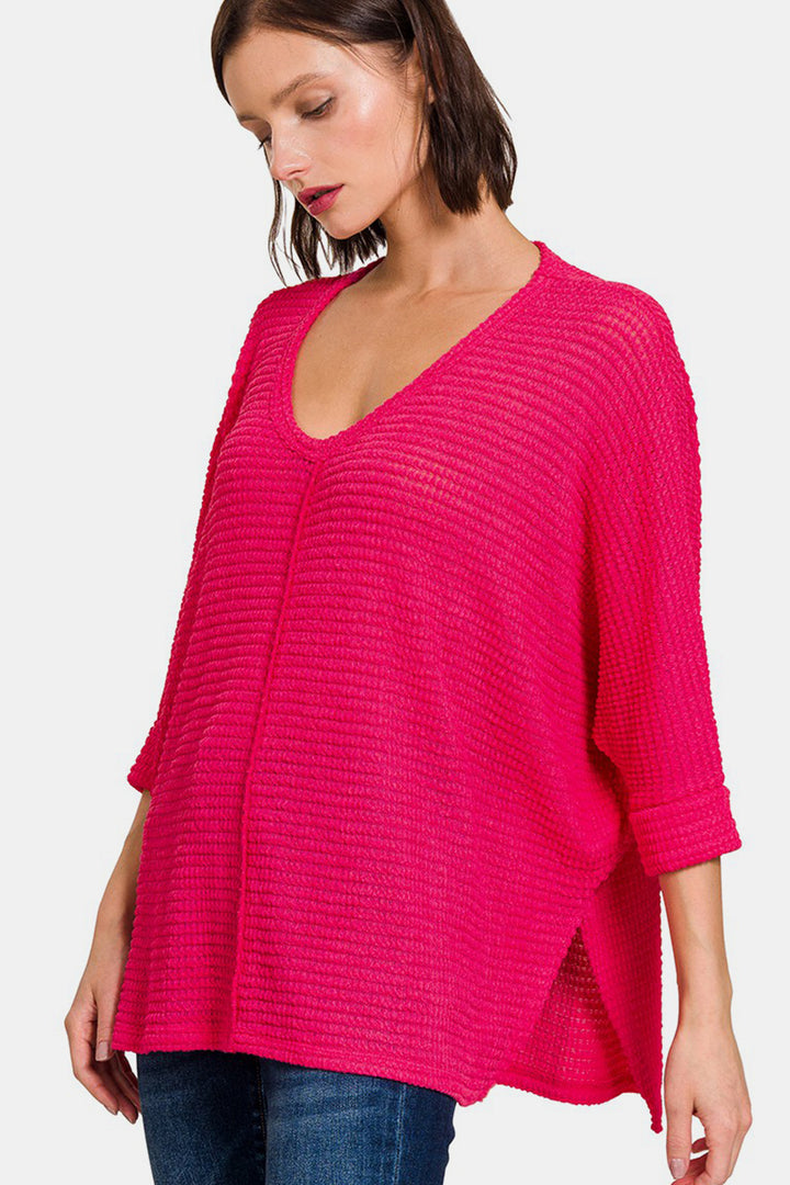 Cozy Days High-Low Knit Top - Magenta