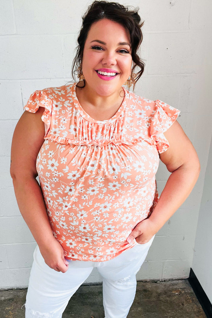 Elegant Days Floral Top - Peach