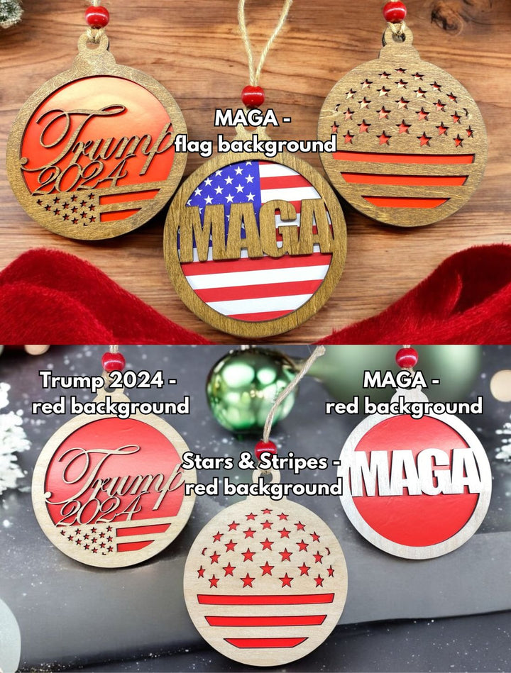 [PRE-ORDER] Celebrate Victory - Large Handmade Wood Patriotic MAGA Ornaments | Made in the USA (Choice of 3 Large) [SHIPS IN 1-2 WEEKS]