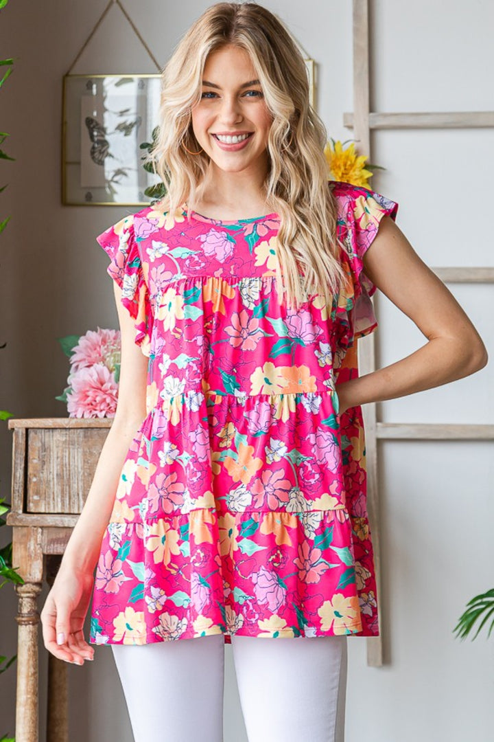 Floral Ruffle Tiered Top