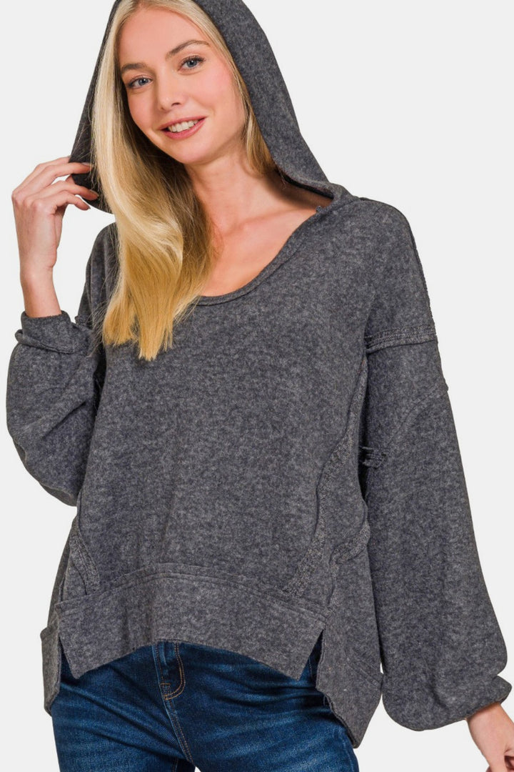 Elevated Comfort Exposed-Seam Hoodie - Black Heather