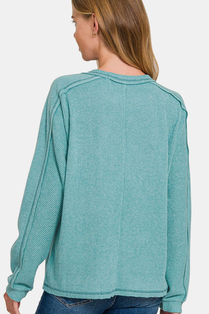 Call Me Cozy Ribbed Hacci Top - Teal