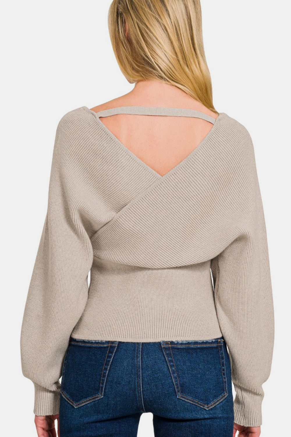 Cross-Wrap Ribbed Sweater - Mocha