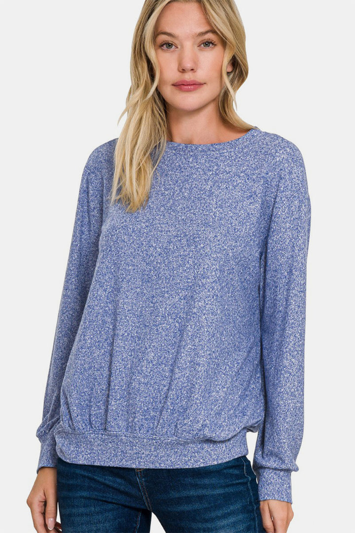 Stylish Staples Melange Top - Light Navy