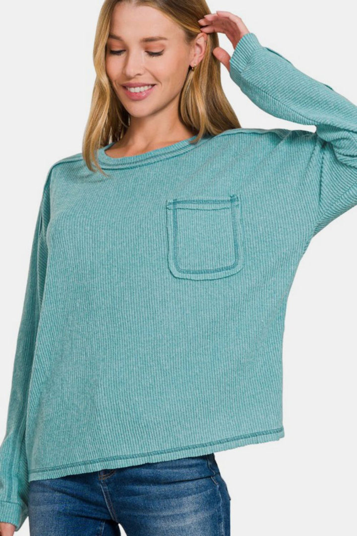 Call Me Cozy Ribbed Hacci Top - Teal