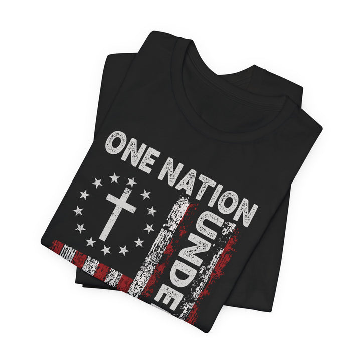 One Nation Under God - Cross With American Flag - Unisex Crew-Neck Tee