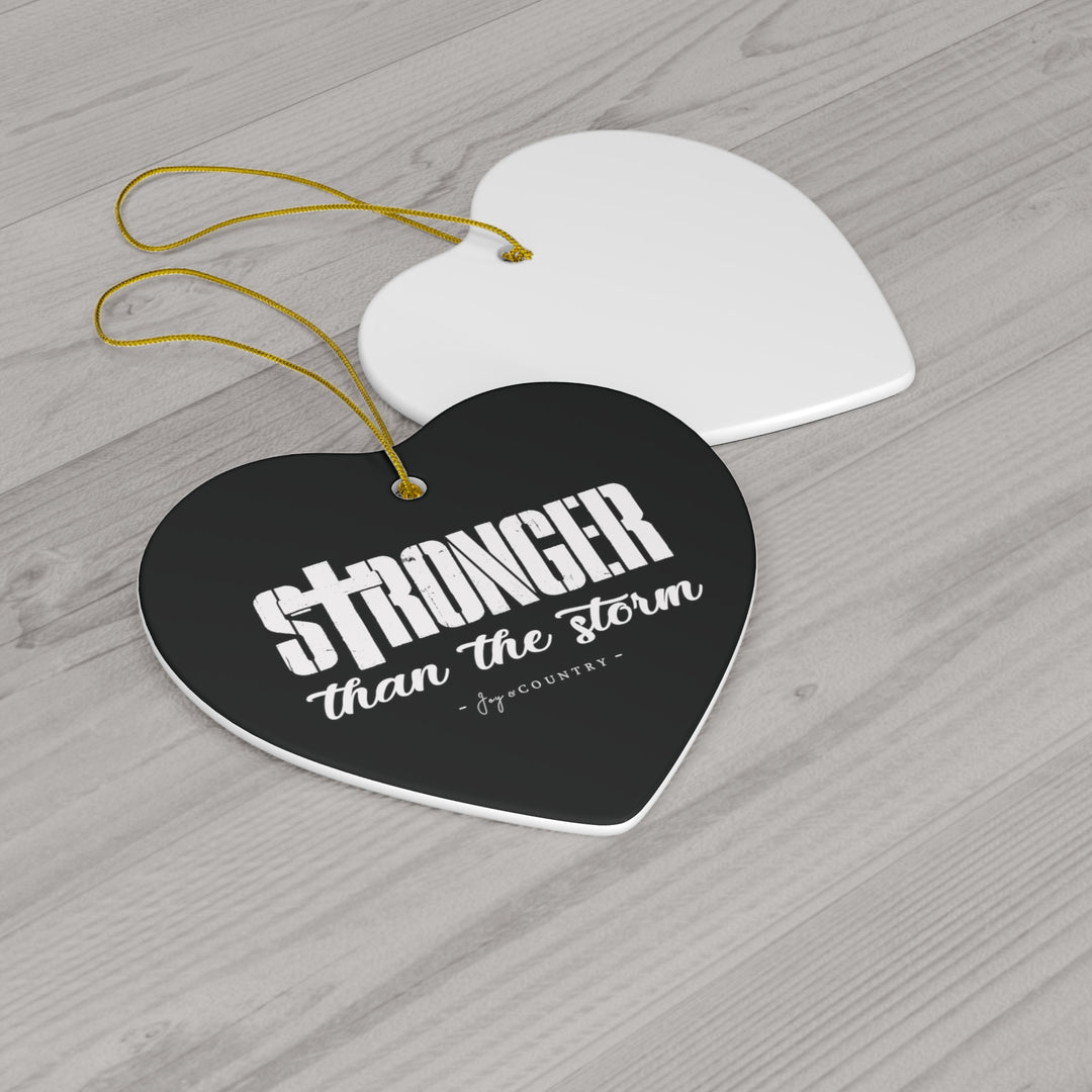 Stronger Than The Storm - Ceramic Heart Ornament - Black Background