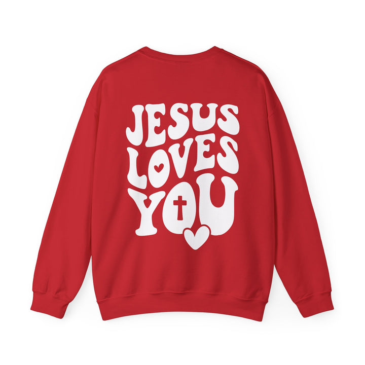 Jesus Loves You - Retro Back Print - Unisex Crew-Neck Sweatshirt