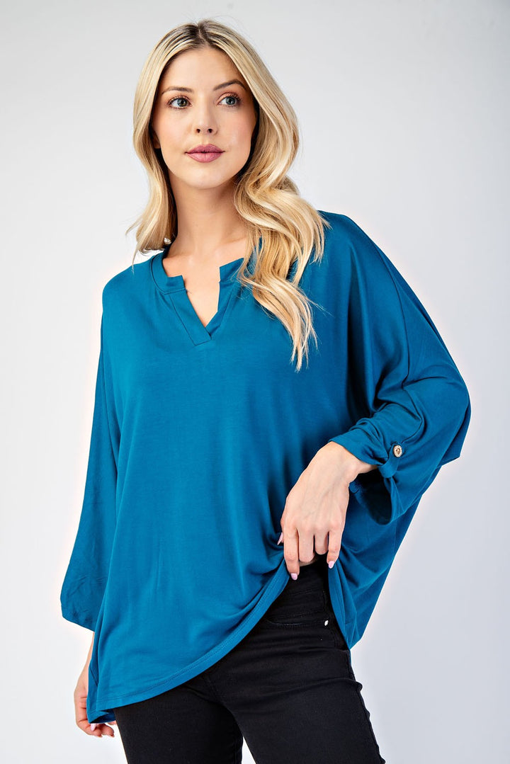 Effortless Days - 3/4-Sleeve Blouse - Teal