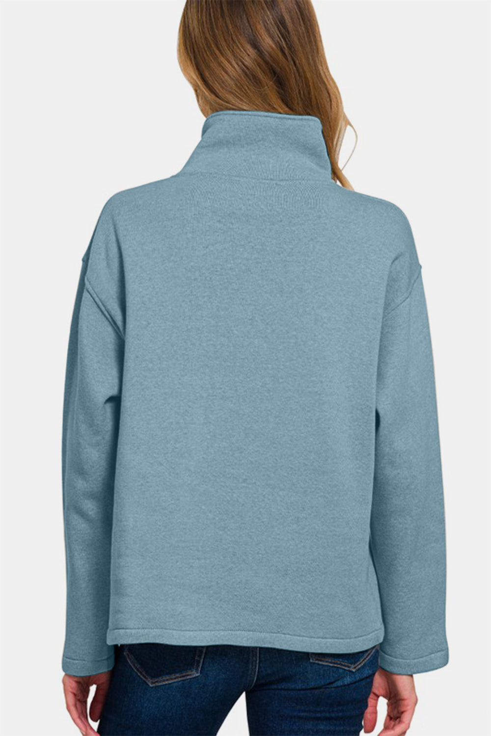 Plush Comfort Turtleneck Fleece Sweatshirt - Dusty Blue